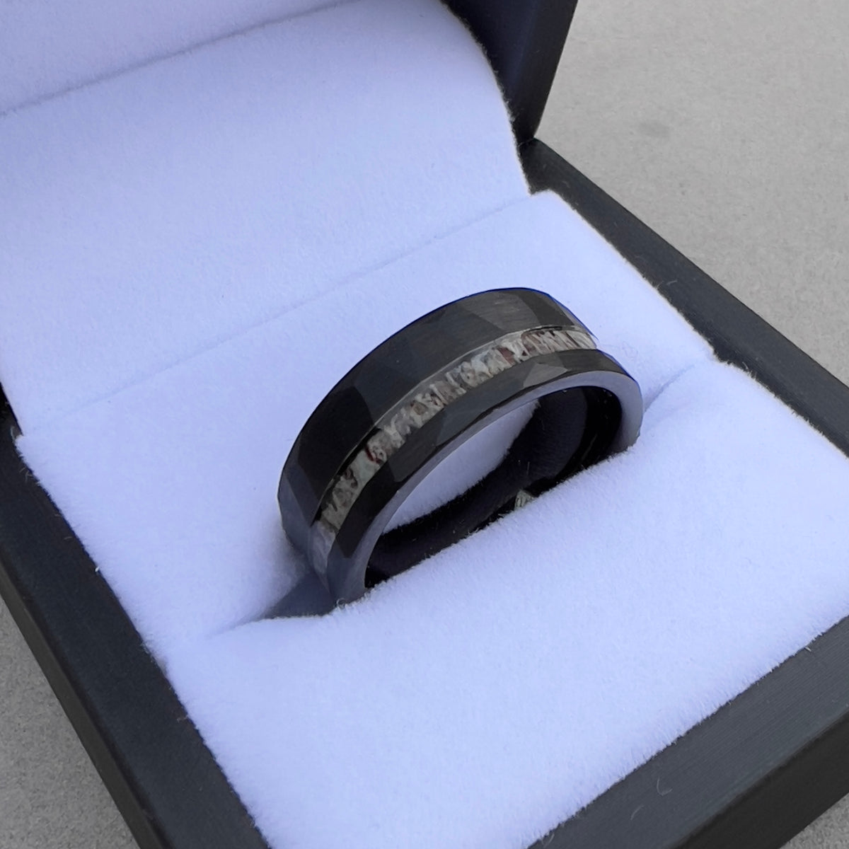 Nova 8mm Black Brushed Tungsten Carbide Wedding Ring with Deer Antler Inlay - Zokk