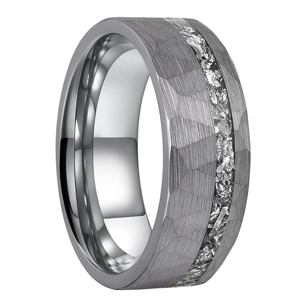 Titanium 8mm Matte Silver Tungsten Carbide Wedding Ring with Titanium Chip Inlay - Zokk