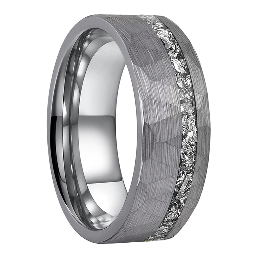 Titanium 8mm Matte Silver Tungsten Carbide Wedding Ring with Titanium Chip Inlay - Zokk
