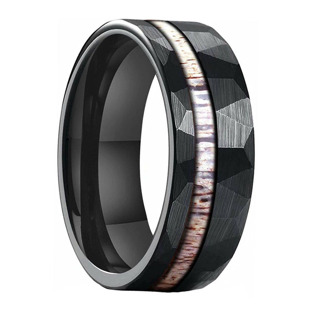 Nova 8mm Black Brushed Tungsten Carbide Wedding Ring with Deer Antler Inlay - Zokk