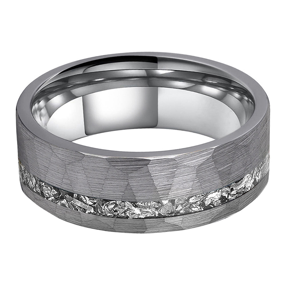 Titanium 8mm Matte Silver Tungsten Carbide Wedding Ring with Titanium Chip Inlay - Zokk