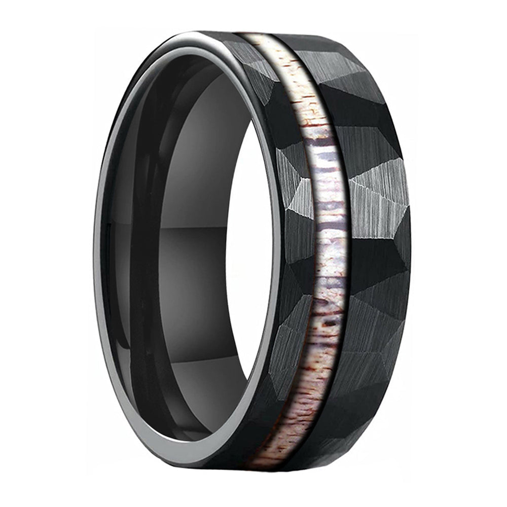 Nova 8mm Black Brushed Tungsten Carbide Wedding Ring with Deer Antler Inlay - Zokk
