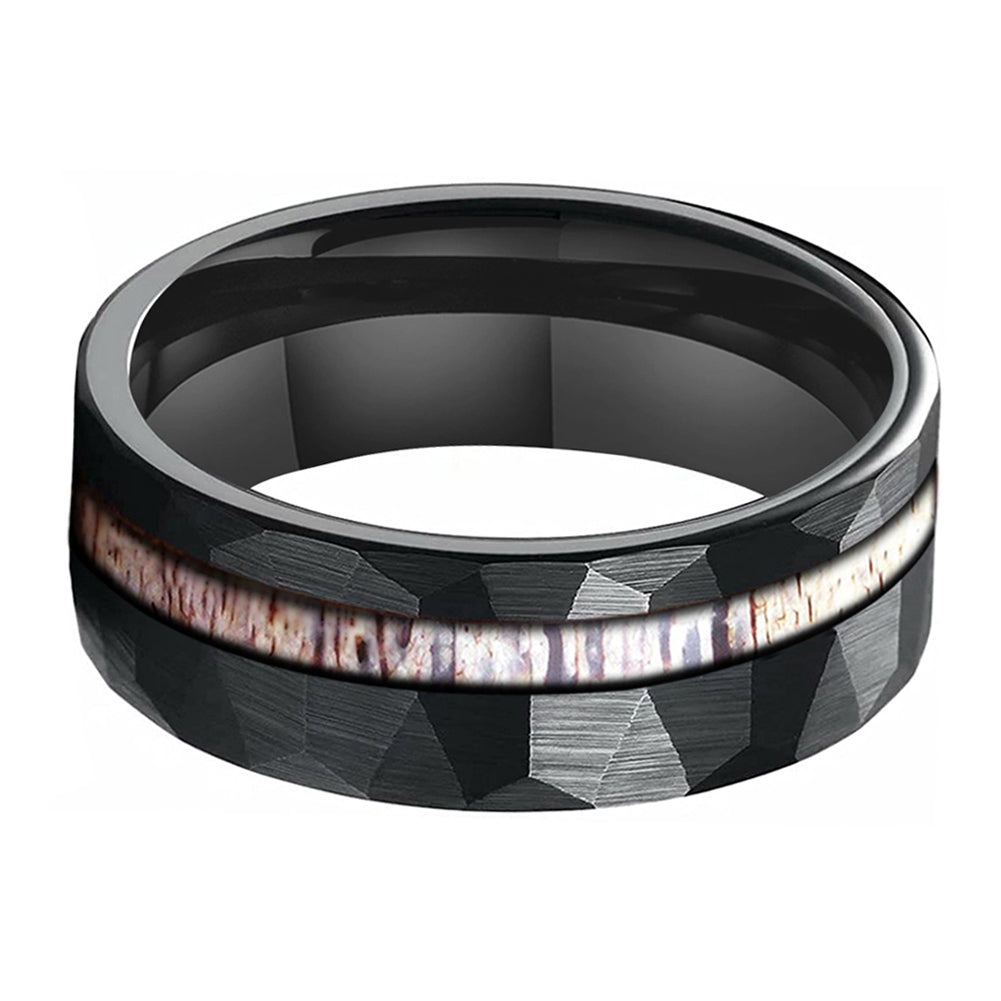 Nova 8mm Black Brushed Tungsten Carbide Wedding Ring with Deer Antler Inlay - Zokk