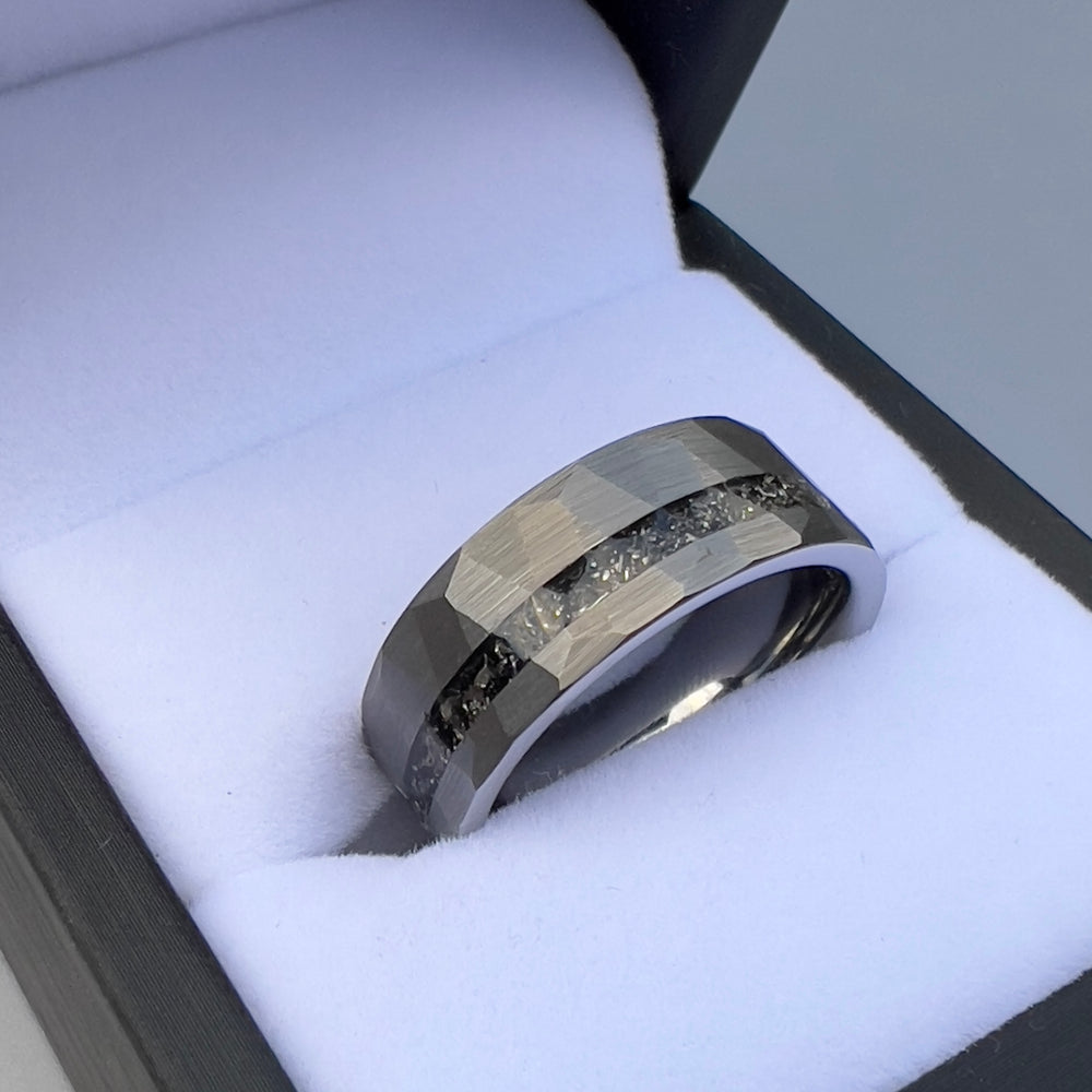 Titanium 8mm Matte Silver Tungsten Carbide Wedding Ring with Titanium Chip Inlay - Zokk